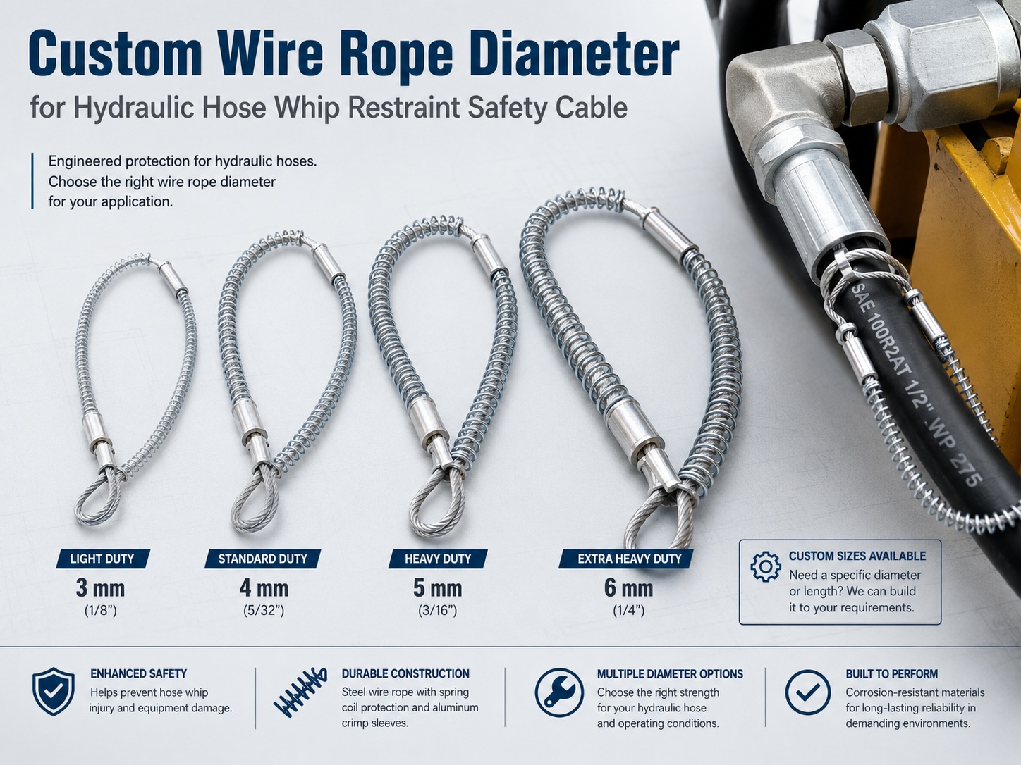 Custom wire rope diameter for 유압 호스 수수유유압 호스 유유압 호스 유유압 호스 유유유압 호스 유유유압 호스 유유압축기 safety cable